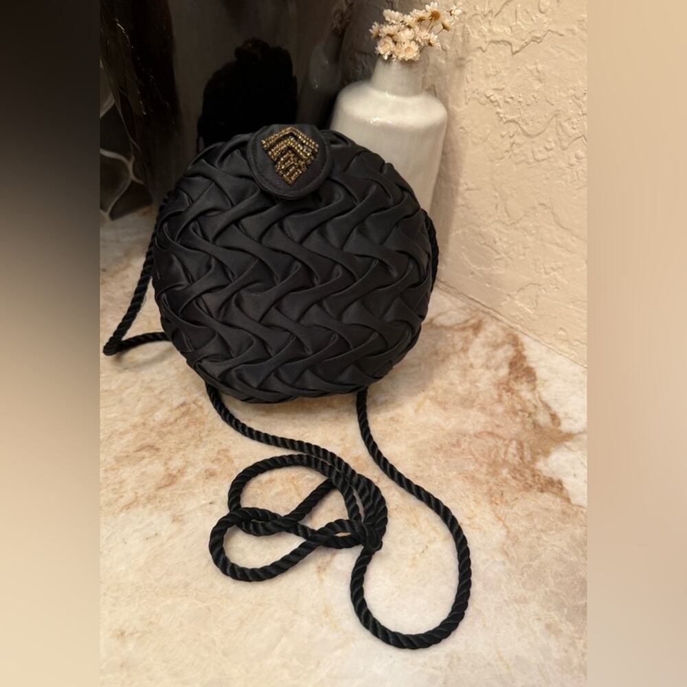 Lancôme Black Satin cocktail Bag with beaded Accents